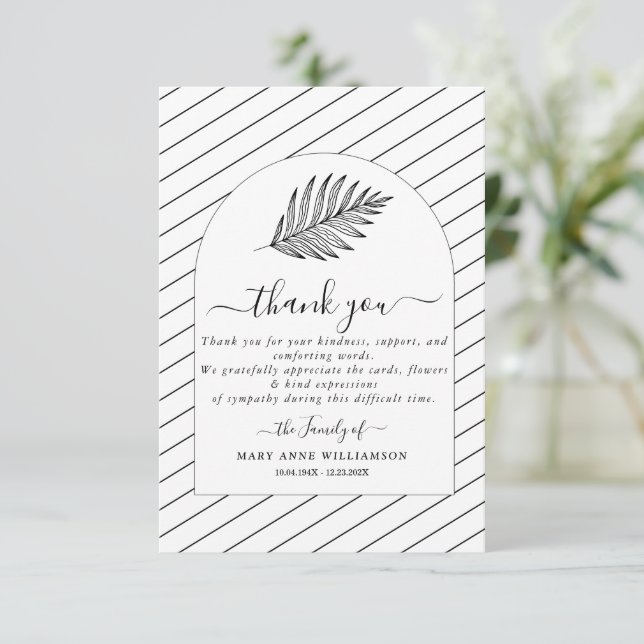Text Minimal Funeral Thank You Card (Standing Front)