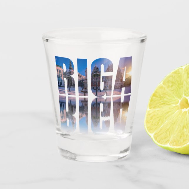 Text of Riga, Latvia Shot Glass (Front)
