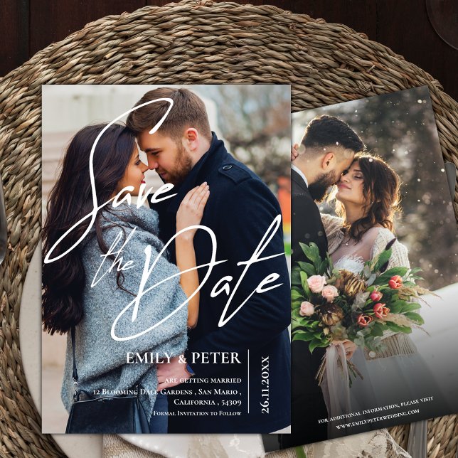 Text Overlay 2 Photos Wedding Save the Date Invite (Text Overlay 2 Photos Wedding Save the Date Invitation)