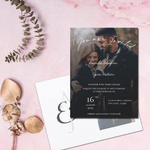 Text Overlay Monogram Photo Wedding Invitation Postcard