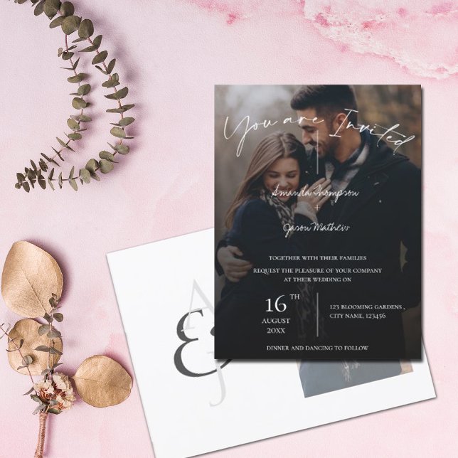 Text Overlay Monogram Photo Wedding Invitation  Postcard (Creator Uploaded)