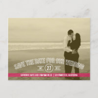 Text Overlay Save The Date Cards - Fuchsia