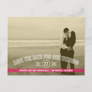 Text Overlay Save The Date Cards - Fuchsia