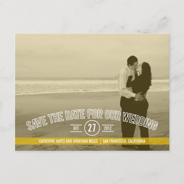 Text Overlay Save The Date Cards - Mustard (Front)