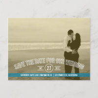 Text Overlay Save The Date Cards - Turquoise