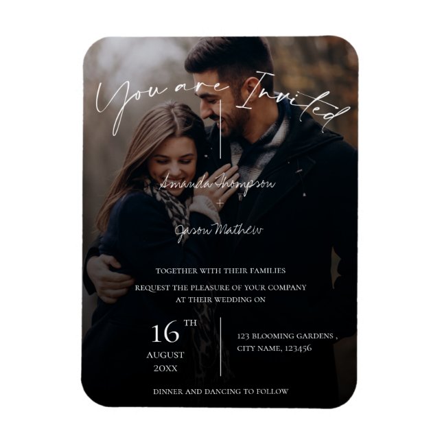Text Overlay Typography Photo Wedding Invitation Magnet (Vertical)