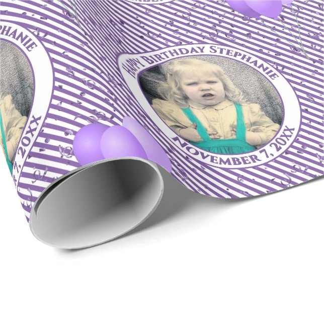 Text.Photo Purple/White Simple Stripes Pattern Wrapping Paper (Roll Corner)