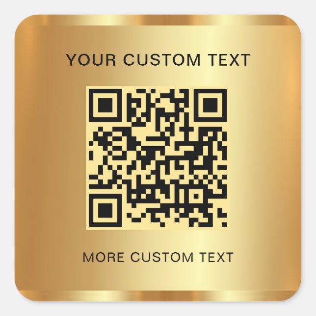 Text QR Code Custom Template Gold Look Scannable Square Sticker (Front)
