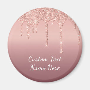 Text Rose Gold Blush Glitter Sparkle Drips Wedding Magnet