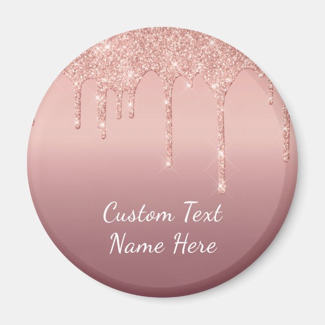Text Rose Gold Blush Glitter Sparkle Drips Wedding Magnet (Front)