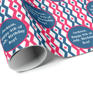 Text Sentiment Red Blue White 4th of July Diamond Wrapping Paper