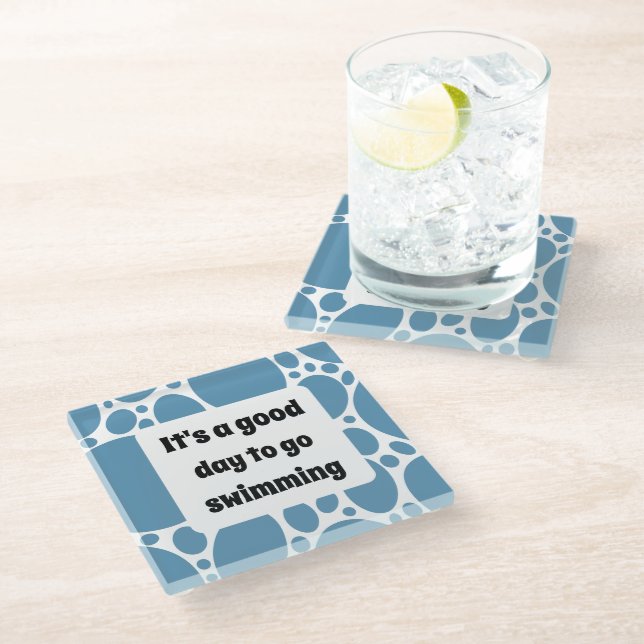 Text template and blue pattern  glass coaster (Angled)