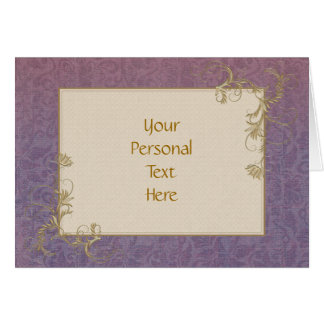 Text Template Gold Rose and Purple Damask Cards