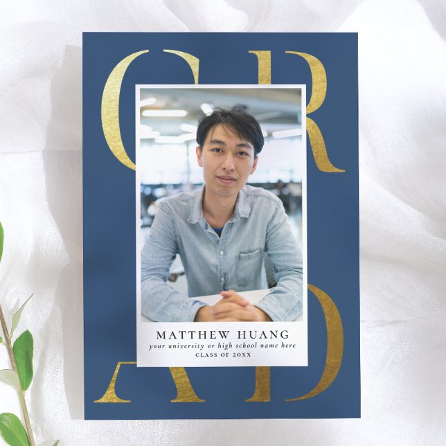 Textbook Gold Navy Blue Type Graduate Announcement (Creator Uploaded)