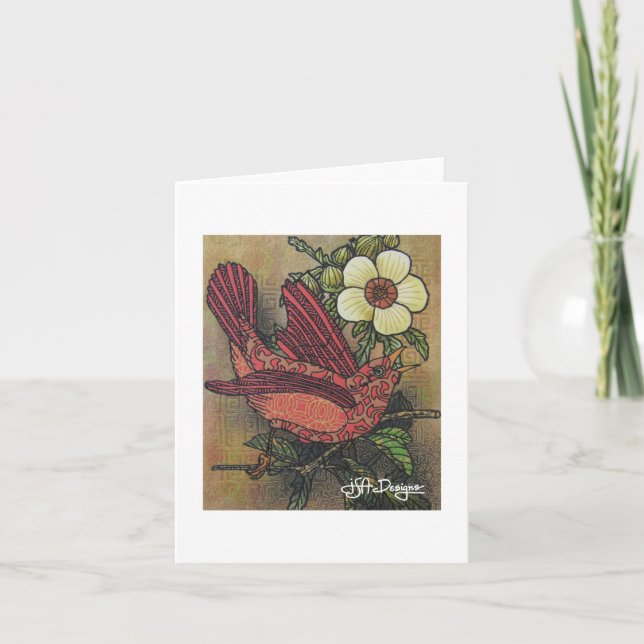 Textile Art Bird Notecard (Front)