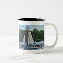 Textile Art Boat Coffee Mug
