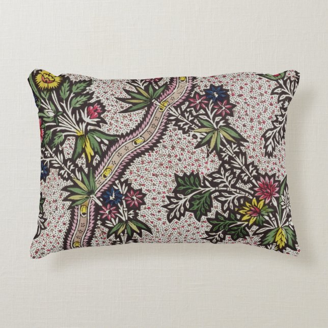 Textile design of plant forms and serpentine ribbo decorative cushion (Front)