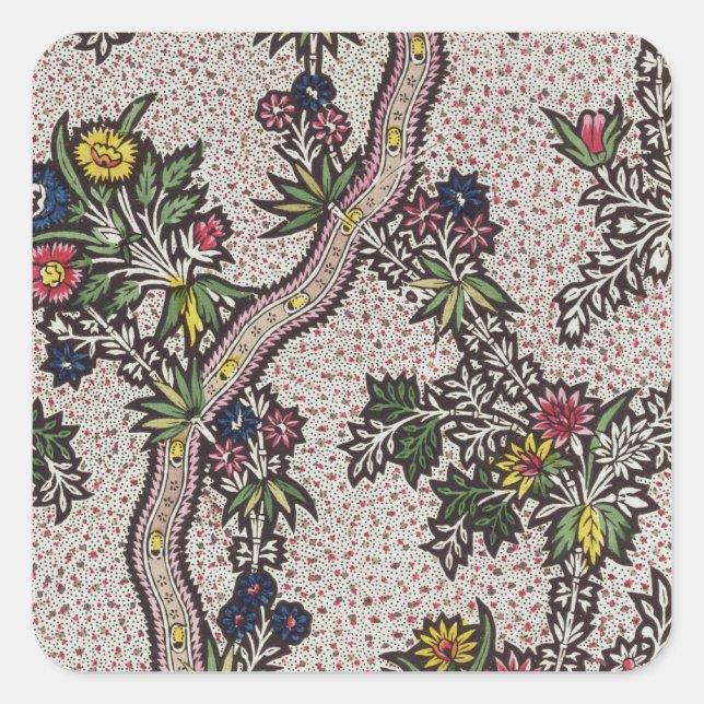 Textile design of plant forms and serpentine ribbo square sticker (Front)