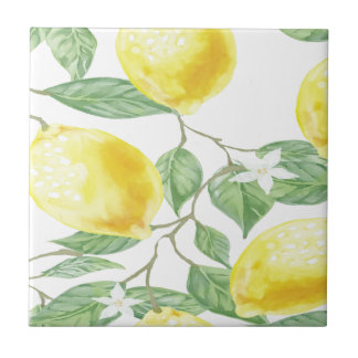 Textile Fabric Leaf Green Yellow Lemon Fruit Tile