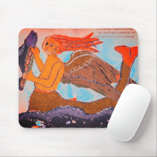 Textile Fish & Mermaid mediaeval mousemat
