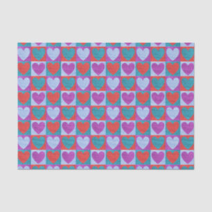 Textile Folk Art Hearts Pattern Checked Tissue Paper