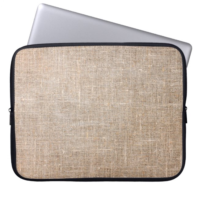 Textile jute brown fabric texture laptop sleeve (Front)
