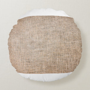 Textile jute brown fabric texture round cushion