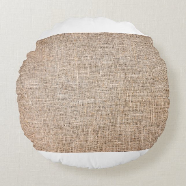 Textile jute brown fabric texture round cushion (Front)