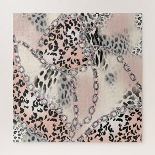Textile Leopard: Floral Chain Pattern. Jigsaw Puzzle