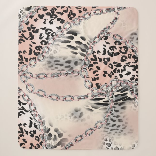 Textile Leopard: Floral Chain Pattern. Sherpa Blanket (Front)