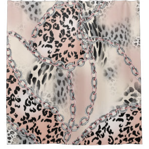 Textile Leopard: Floral Chain Pattern. Shower Curtain
