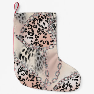 Textile Leopard: Floral Chain Pattern. Small Christmas Stocking
