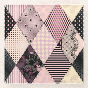 Textile Lingerie: Patchwork Vintage Pattern Glass Coaster