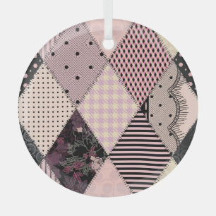 Textile Lingerie: Patchwork Vintage Pattern Glass Tree Decoration