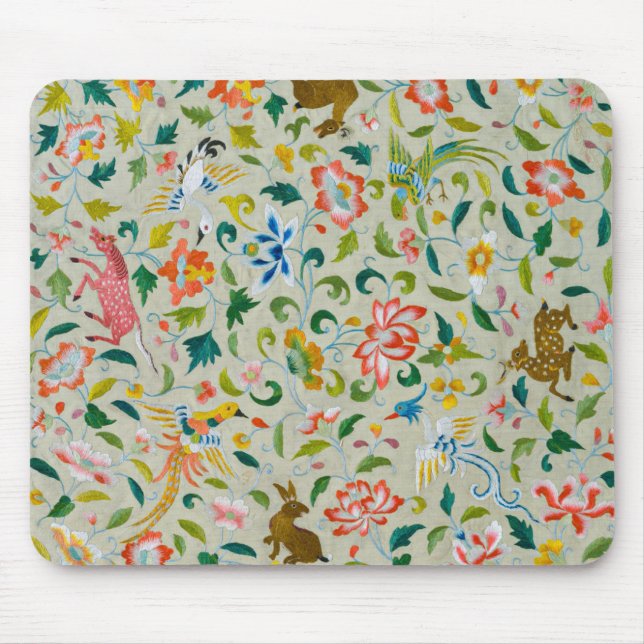 Textile Motifs with Animals, Birds, and Flowers Mouse Mat (Front)