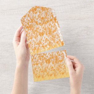 Textile pattern featuring a vibrant orange and gol all in one invitation