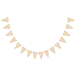 Textile pattern featuring a vibrant orange and gol bunting