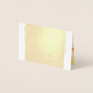 Textile pattern featuring a vibrant orange and gol foil card