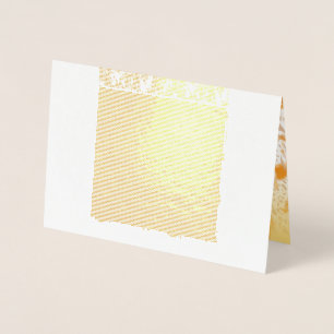 Textile pattern featuring a vibrant orange and gol foil card