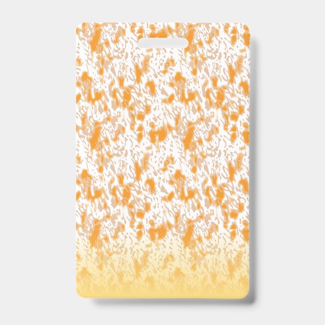Textile pattern featuring a vibrant orange and gol ID badge (Front)
