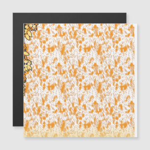 Textile pattern featuring a vibrant orange and gol magnetic invitation