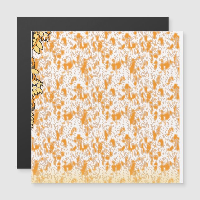 Textile pattern featuring a vibrant orange and gol magnetic invitation (Front/Back)