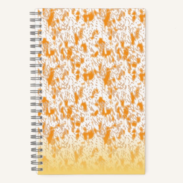 Textile pattern featuring a vibrant orange and gol notebook (Front)