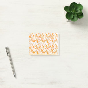 Textile pattern featuring a vibrant orange and gol post-it notes