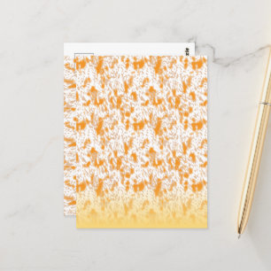 Textile pattern featuring a vibrant orange and gol postcard
