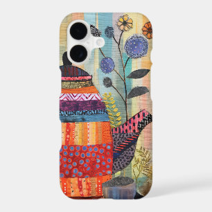 Textile Teapot Garden – Folk Art Collage