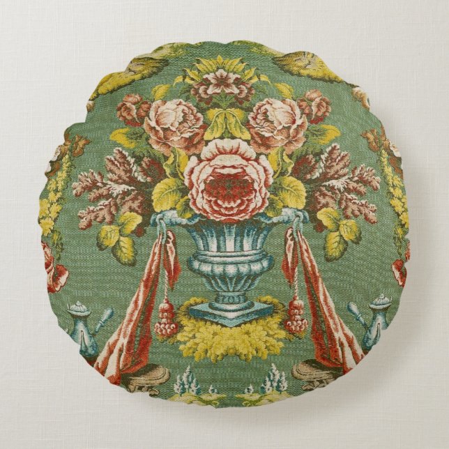 Textile with a repeating floral motif round cushion (Front)