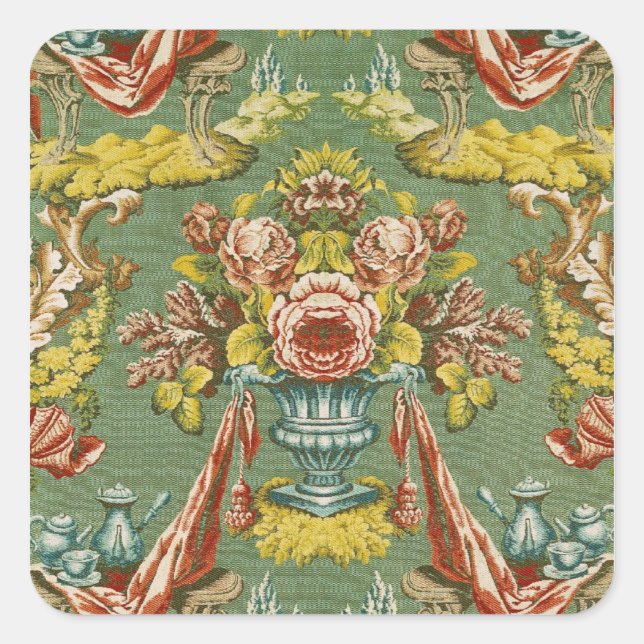 Textile with a repeating floral motif square sticker (Front)
