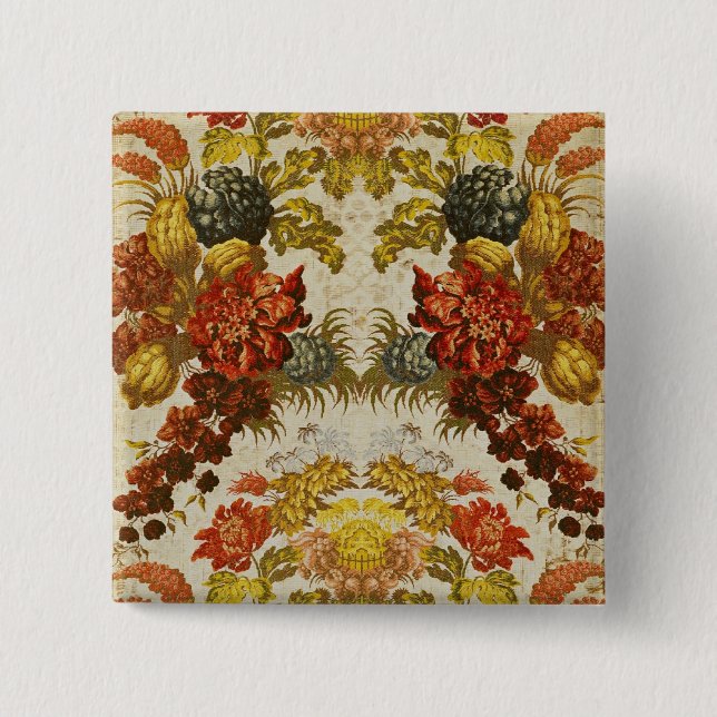 Textile with a repeating floral pattern 15 cm square badge (Front)