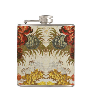 Textile with a repeating floral pattern hip flask